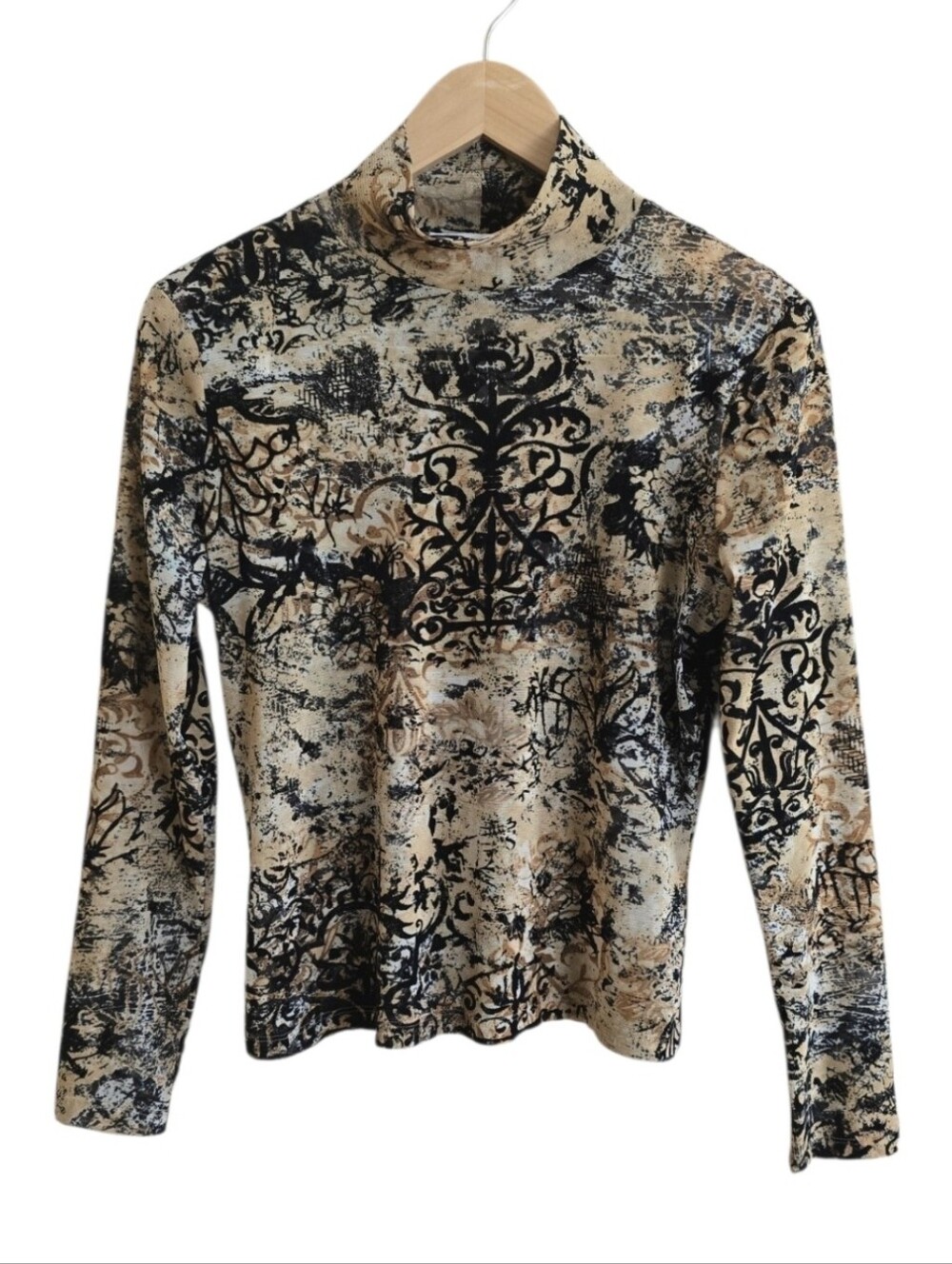St John Collection Semi Sheer Velvet Detail Whimsigoth Burnout Top. SZ Small
